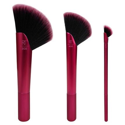 REAL TECHNIQUES Rebel Edge Trio Makeup Brush Set for Face, Cheeks, and Eyes - Pack of 3 - Chestnut Brown - Maison des fragrances