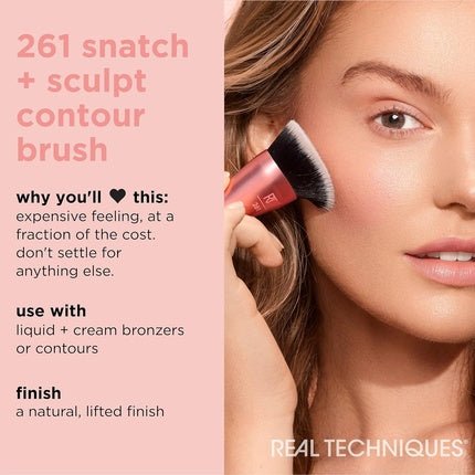Real Techniques Snatch + Sculpt Contour Makeup Brush for Liquid & Cream Contour & Bronzer Flat Top & Oval Head Blending & Buffing Dense Synthetic Bristles Vegan & Cruelty Free - Maison des fragrances