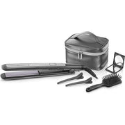 Remington PRO - Ceramic Titanium Hair Straightener Gift Set with Cosmetic Bag, Paddle Brush, Makeup Mirror, Hair Clips - Gray - Maison des fragrances