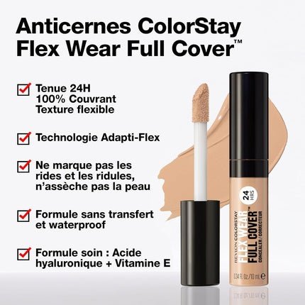 Revlon ColorStay Flex Wear Full Cover Non - Creasing Concealer with Hyaluronic Acid and Vitamin E 0.34 fl oz 040 Medium - Maison des fragrances