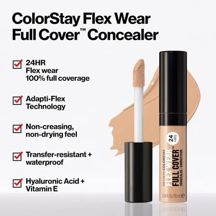 Revlon ColorStay Flex Wear Full Cover Non - Creasing Concealer with Hyaluronic Acid and Vitamin E 0.34 fl oz 050 Medium Deep - Maison des fragrances