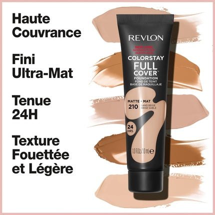 Revlon ColorStay Full Cover Longwear Matte Foundation Heat & Sweat Resistant Lightweight Face Makeup 30ml 210 Sand Beige - Maison des fragrances