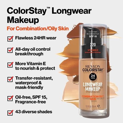 Revlon Colorstay Liquid Foundation Makeup for Combination/Oily Skin SPF 15 Medium Beige 30ml - Maison des fragrances