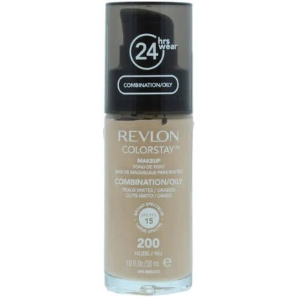 Revlon Colorstay Liquid Foundation Makeup for Combination/Oily Skin SPF 15 Medium - Full Coverage with Matte Finish 30ml 200 Nude - Maison des fragrances