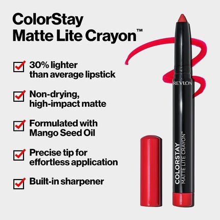 Revlon ColorStay Matte Lite Crayon Lipstick with Built - in Sharpener Smudgeproof Water - Resistant Non - Drying Lipcolor 005 Sky High - Maison des fragrances