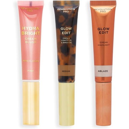 Revolution Pro Cream Face Wand Trio Cream Contour Blush Highlighter Makeup Set Light 1x12ml 2x15ml Medium - Maison des fragrances