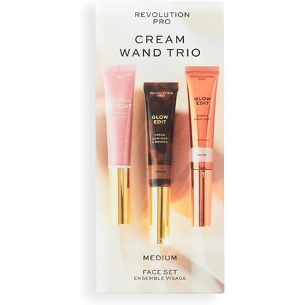 Revolution Pro Cream Face Wand Trio Cream Contour Blush Highlighter Makeup Set Light 1x12ml 2x15ml Medium - Maison des fragrances
