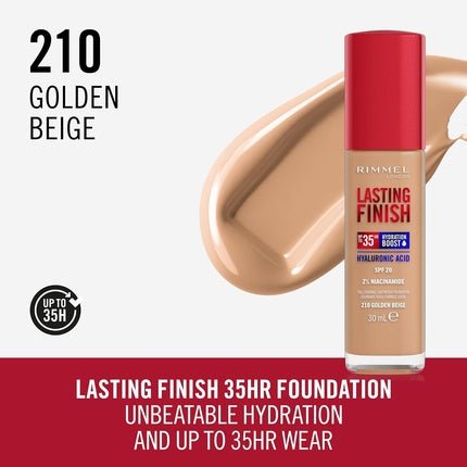 Rimmel Lasting Finish 35h Moisturizing And Long - Lasting Concealing Foundation With Spf20 - 210 Golden Beige, 30ml - Maison des fragrances