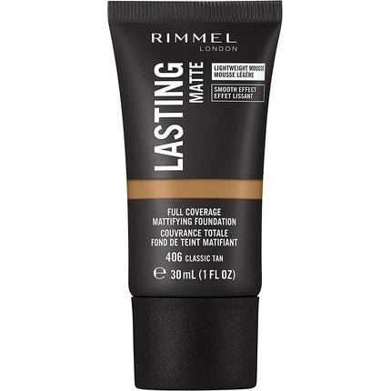 Rimmel Lasting Matte Full Coverage Lightweight Foundation 30ml 406 Classic Tan - Maison des fragrances