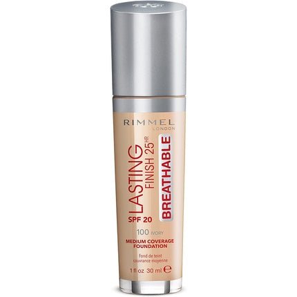 Rimmel London Lasting Finish Breathable Liquid Foundation with Moisturizing Effect SPF 20 30ml 100 Ivory - Maison des fragrances