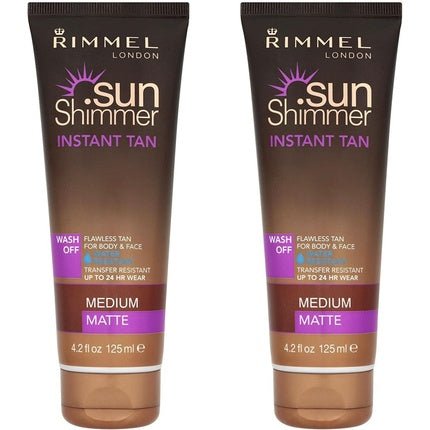 Rimmel London Sun Shimmer Instant Tan bronze make - up for immediate tan 002 Medium Matte 125ml - Maison des fragrances