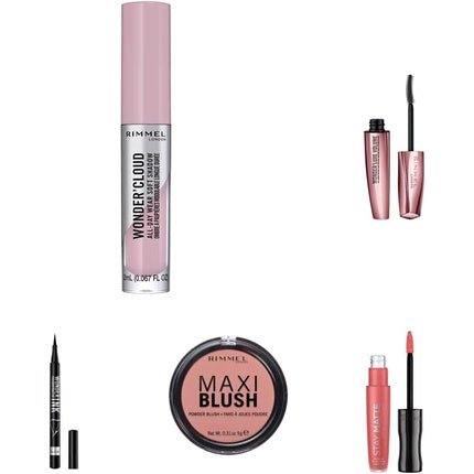 Rimmel Make - up set Eyeshadow, Mascara, Lipstick, Blush Powder, Eyeliner, and Natural Bronzer - Maison des fragrances