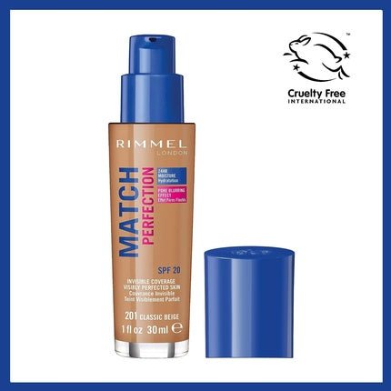 Rimmel Match Perfection Spf20 Foundation Adapted To Skin 201 Classic Beige 30ml - Maison des fragrances