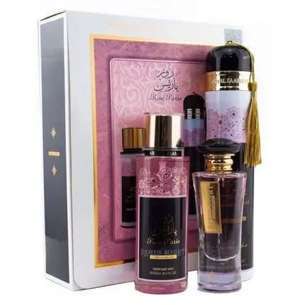 Rose Paris Night Gift Set par Ard Al Zaafaran 100ml - Eau de Parfum 300ml Room Spray 250ml Body Spray - Maison des fragrances