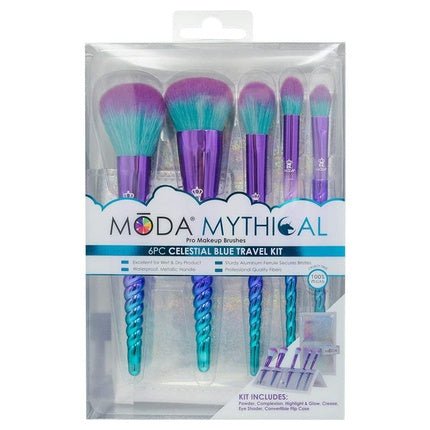 Royal Brush Moda Mythical 6 Piece Cosmetic Makeup Travel Kit Brush Set Celestial Blue - Maison des fragrances