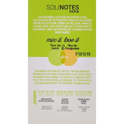 Solinotes Paris Fleur De Jasmin Unisex Eau de Parfum (EDP) Mixte 50ml - Maison des fragrances