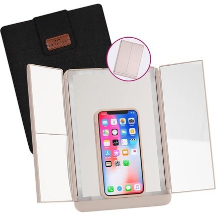Stylpro Bi - Folding Makeup Vanity Mirror Adjustable Phone Stand Dimmable - Maison des fragrances