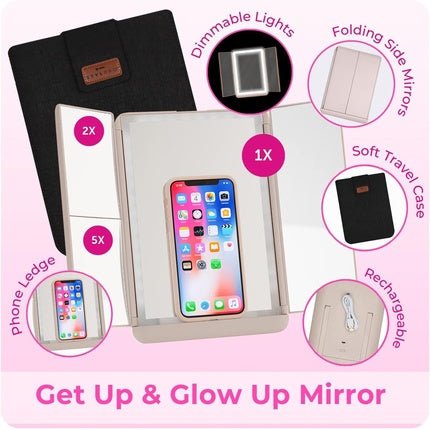 Stylpro Bi - Folding Makeup Vanity Mirror Adjustable Phone Stand Dimmable - Maison des fragrances