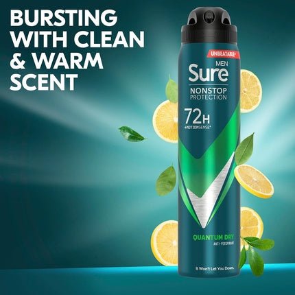 Sure Men Quantum Dry Nonstop Protection Anti-Perspirant Deodorant Aerosol - Maison des fragrances