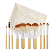 T4B MIMO Set Travel Size Bamboo Makeup Brushes With Cotton Case 10 Pieces Brown - Maison des fragrances