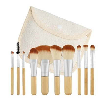 T4B MIMO Set Travel Size Bamboo Makeup Brushes With Cotton Case 10 Pieces Brown - Maison des fragrances