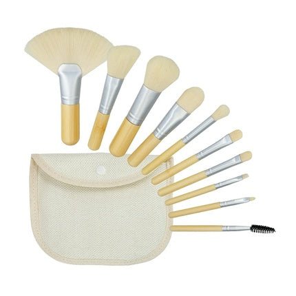 T4B MIMO Set Travel Size Bamboo Makeup Brushes with Cotton Case Cream 10 Pieces - Maison des fragrances