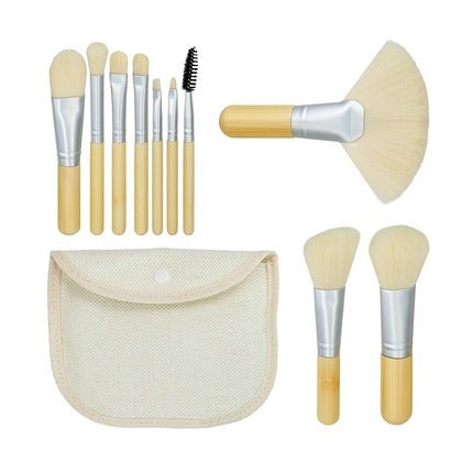 T4B MIMO Set Travel Size Bamboo Makeup Brushes with Cotton Case Cream 10 Pieces - Maison des fragrances