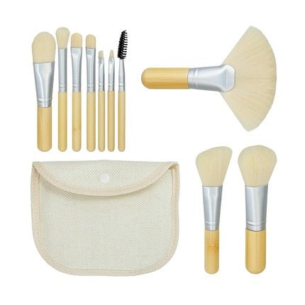 T4B MIMO Set Travel Size Bamboo Makeup Brushes with Cotton Case Cream 10 Pieces - Maison des fragrances