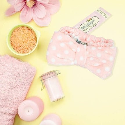 The Vintage Cosmetic Company Dolly Makeup Retro Headband Pink Polka Dot and Bow Design - Maison des fragrances
