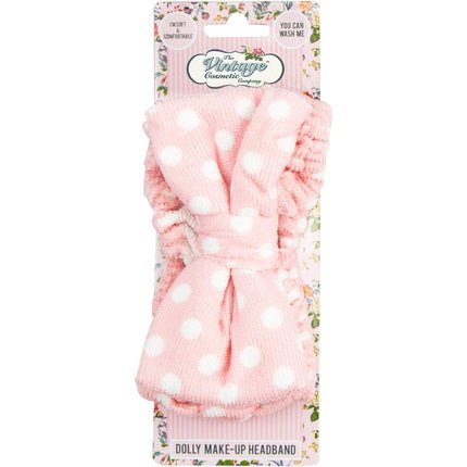 The Vintage Cosmetic Company Dolly Makeup Retro Headband Pink Polka Dot and Bow Design - Maison des fragrances