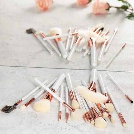 TOOLS FOR BEAUTY Makeup Brushes Rose Golden White Ecru Set 18 Pieces - Maison des fragrances