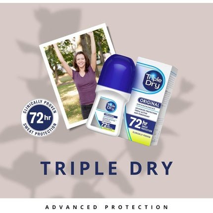 Triple Dry Original Anti-Perspirant Roll On 50ml 72-Hour Protection Against Excessive Sweating Fights Odour Triple Active Formula Fragrance-Free Clinically Proven Unisex - Maison des fragrances