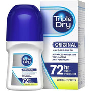 Triple Dry Original Anti-Perspirant Roll On 50ml 72-Hour Protection Against Excessive Sweating Fights Odour Triple Active Formula Fragrance-Free Clinically Proven Unisex - Maison des fragrances