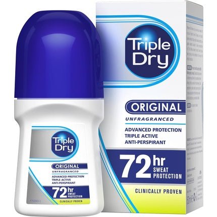Triple Dry Original Anti-Perspirant Roll On 50ml 72-Hour Protection Against Excessive Sweating Fights Odour Triple Active Formula Fragrance-Free Clinically Proven Unisex - Maison des fragrances