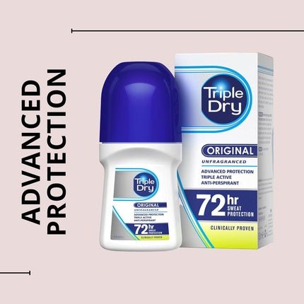Triple Dry Original Anti-Perspirant Roll On 50ml 72-Hour Protection Against Excessive Sweating Fights Odour Triple Active Formula Fragrance-Free Clinically Proven Unisex - Maison des fragrances