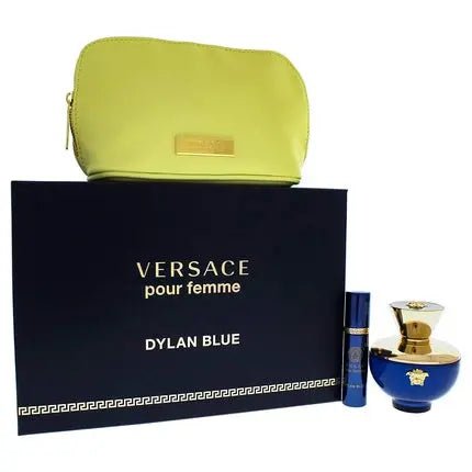 Versace Dylan Blue for Women 3 Piece Gift Set - 3.4oz EDP Spray, 10ml EDP Spray, Pouch - Maison des fragrances