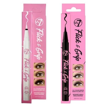 W7 Flick & Grip 2 - in - 1 Self - Adhesive Eyeliner Stick Eyelash Glue Black and Clear - Maison des fragrances