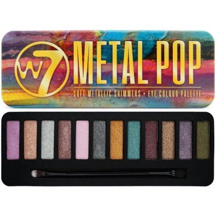 W7 Metal Pop Eyeshadow Palette Shimmering Metallic Eye Brush Glitter Face Color - Maison des fragrances