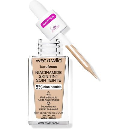 Wet n Wild Bare Focus Niacinamide Skin Tint Lightweight Foundation with Buildable Formula Enriched with Hyaluronic Acid and Vitamin E Fair Beige - Maison des fragrances