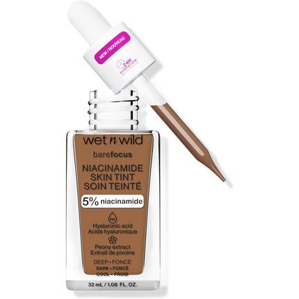 Wet n Wild Bare Focus Niacinamide Skin Tint Lightweight Foundation with Buildable Formula Enriched with Hyaluronic Acid and Vitamin E for a Radiant Look Deep - Maison des fragrances